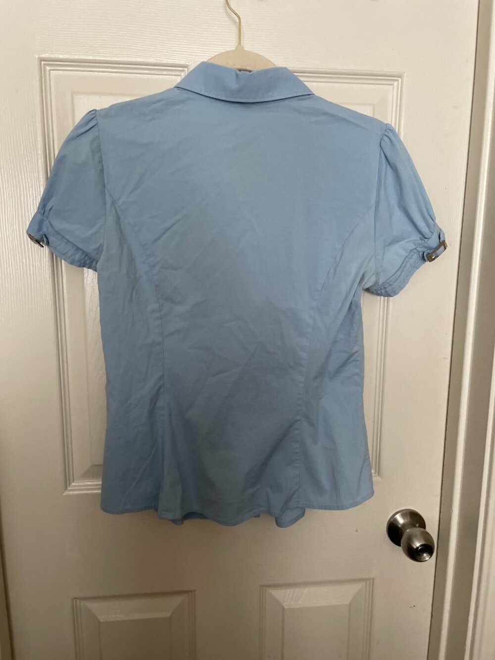 Express Design Studio Button Down Short Sleeve Blue Top - Picture 3 of 5